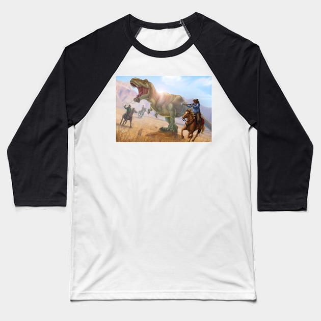 T-Rex and Cowboys Baseball T-Shirt by Unicornarama